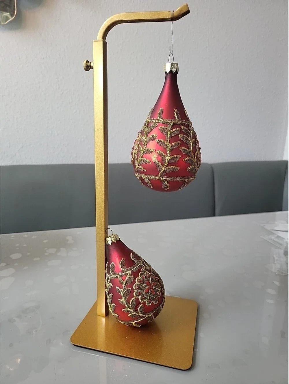 Vintage Set Mercury Glass Finial Red Gold Rhinestones Christmas Ornament 5.5